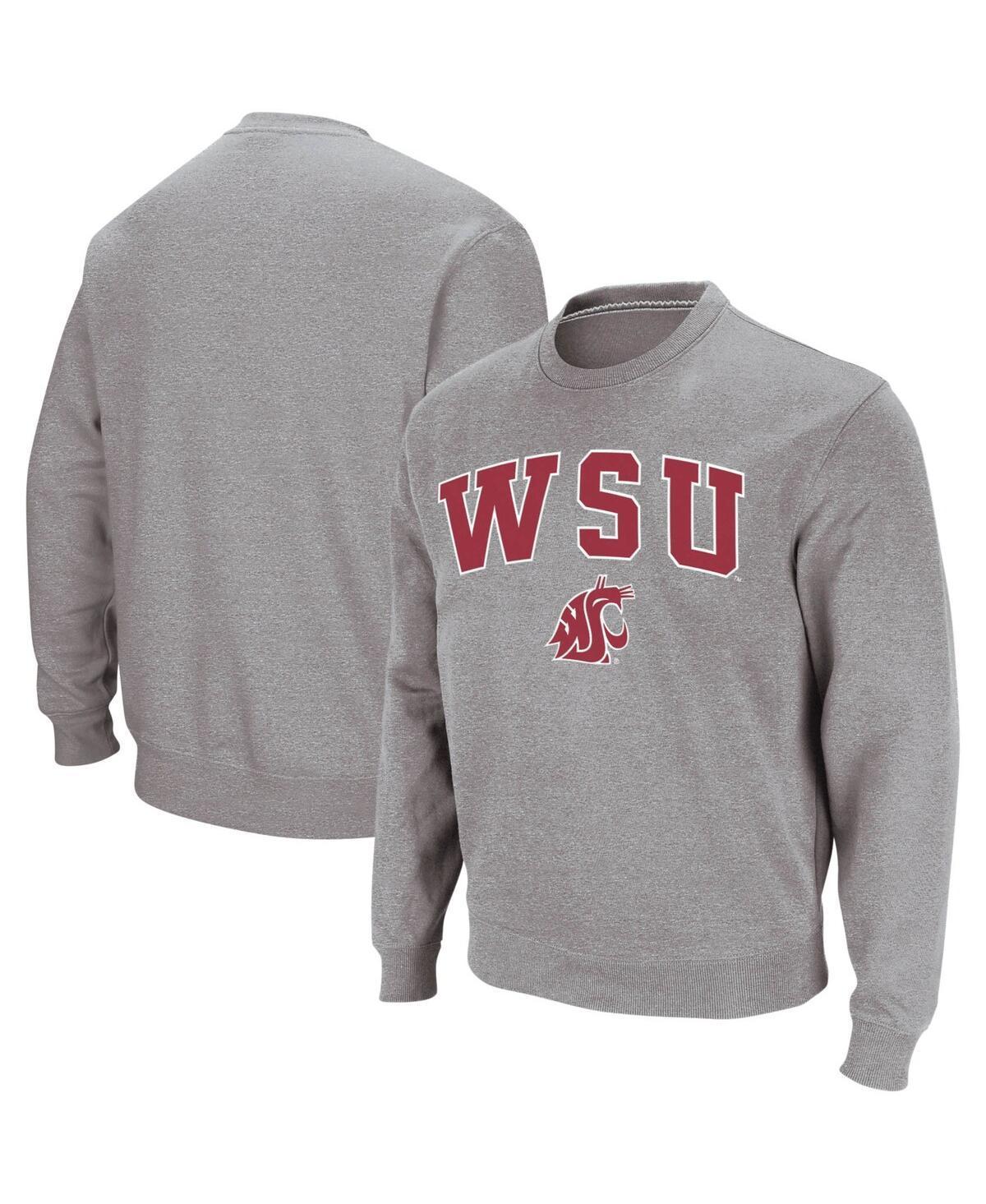 Men's Colosseum Heather Gray Washington State Cougars Arch & Logo Crew Neck Sweatshirt, Size: Medium, Wsc Grey Product Image