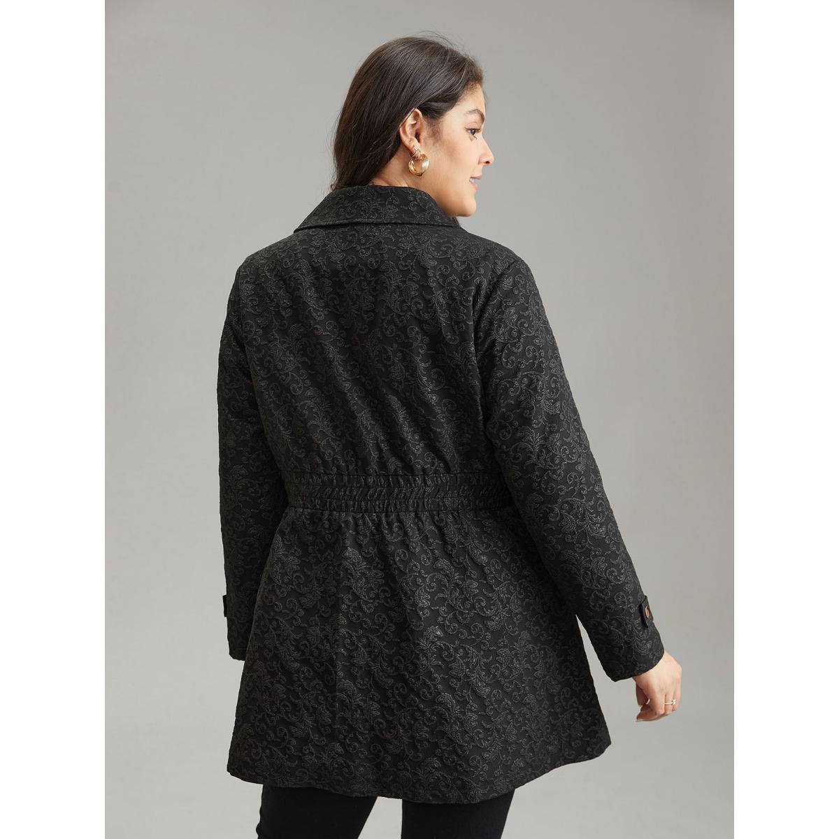 Plus Size Solid Jacquard Zipper Shirred Jacket Women Black Lined Pocket Dailywear Jackets BloomChic 30/6X Product Image