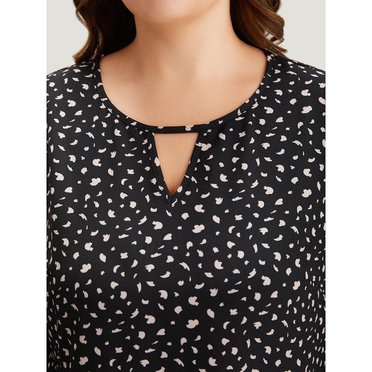 Plus Size Black Leopard Print Flutter Sleeve Keyhole Hollow Out Blouse Women Elegant Half Sleeve Keyhole Cut-Out Dailywear Blouses BloomChic 10/M Product Image