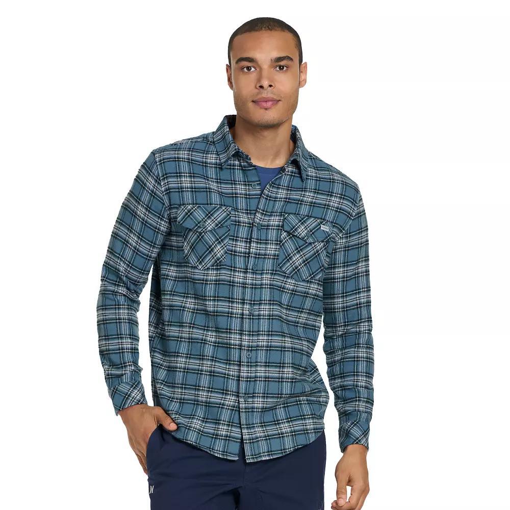 Men's Hurley Long Sleeve Button Down Flannel, Size: Large, Medium Blue Product Image