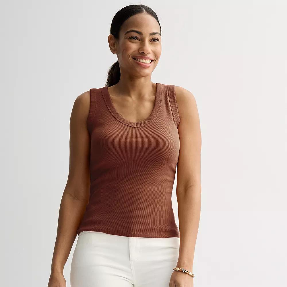 Women's Sonoma Goods For Life® Rib V-Neck Tank Top, Size: XXL, Brown Plum Product Image