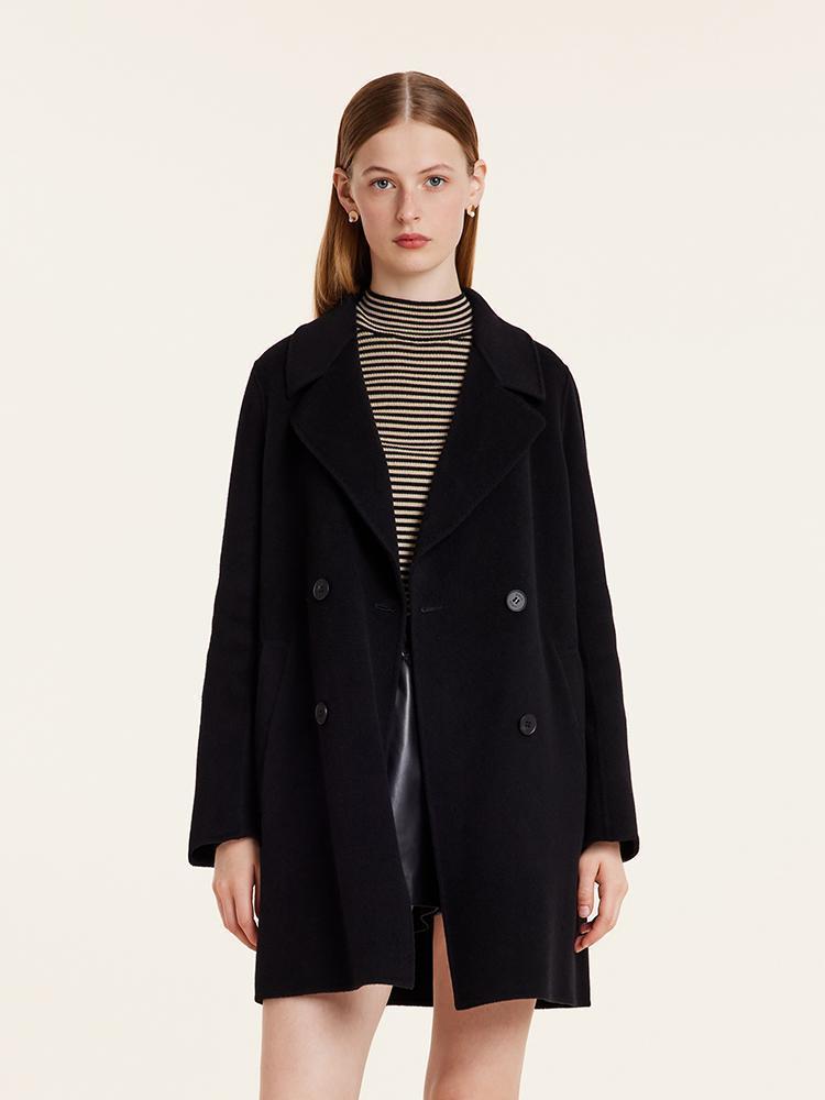 Wool And Cashmere Double-Faced Notched Lapel Women Coat Product Image