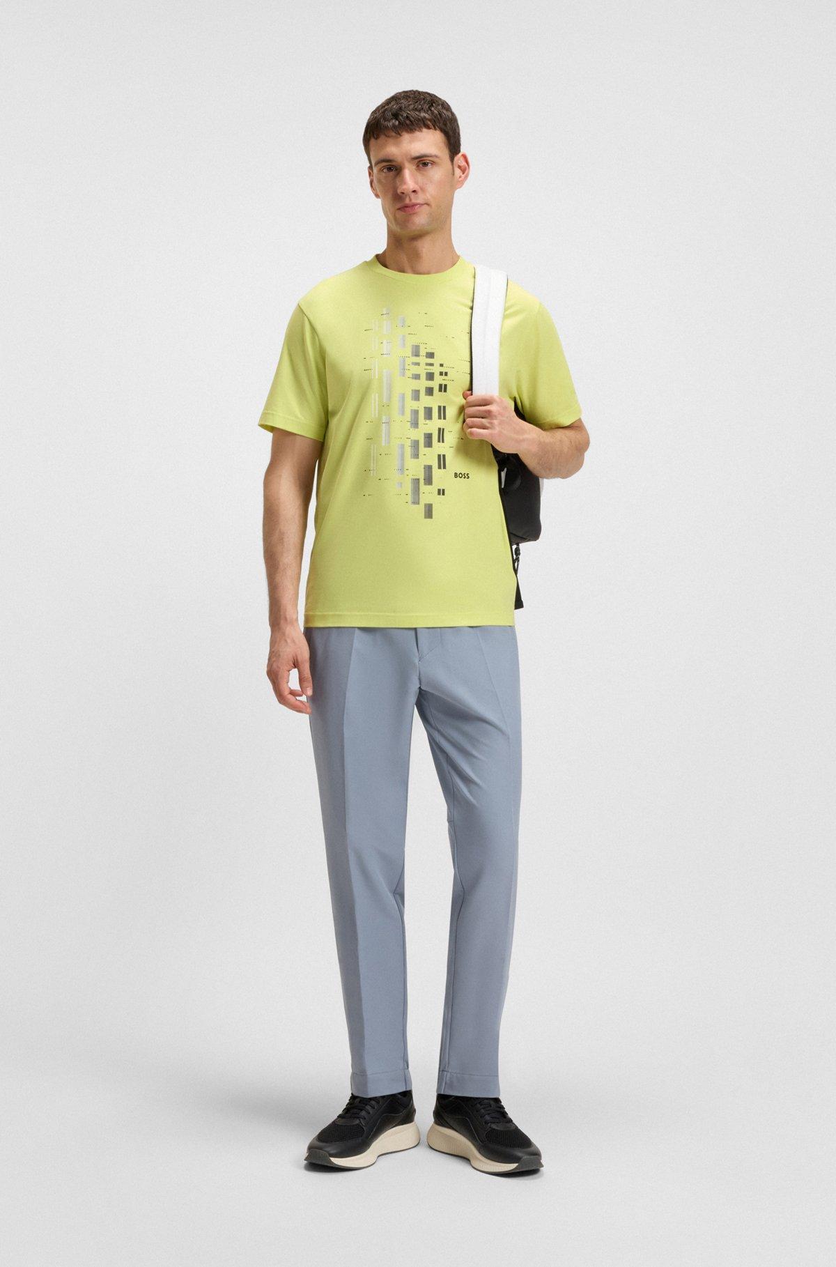 BOSS - Stretch-cotton T-shirt with geometric print - Light Green Product Image