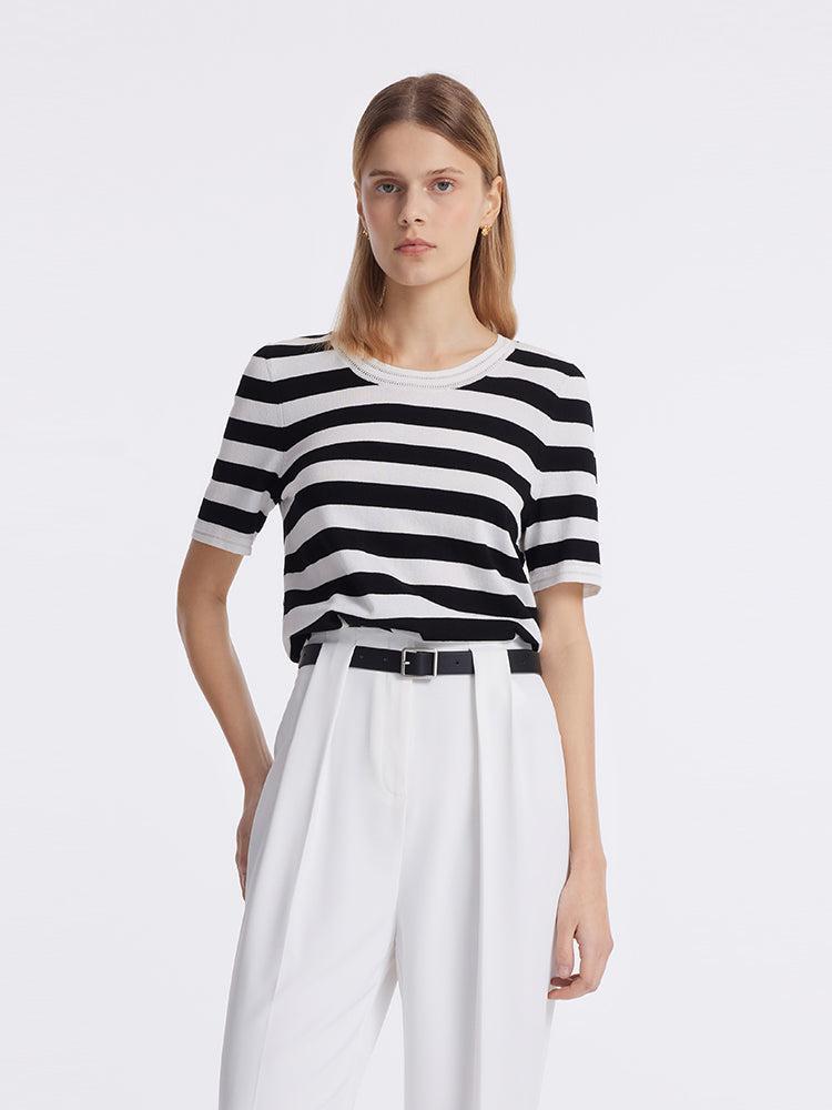 Round Neck Striped Knitted Women Top Product Image