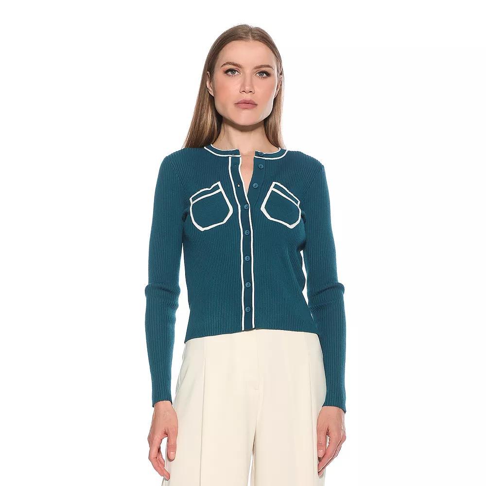 Women's ALEXIA ADMOR Clover Ribbed Knit Button Down Cardigan, Size: XS, Black Product Image