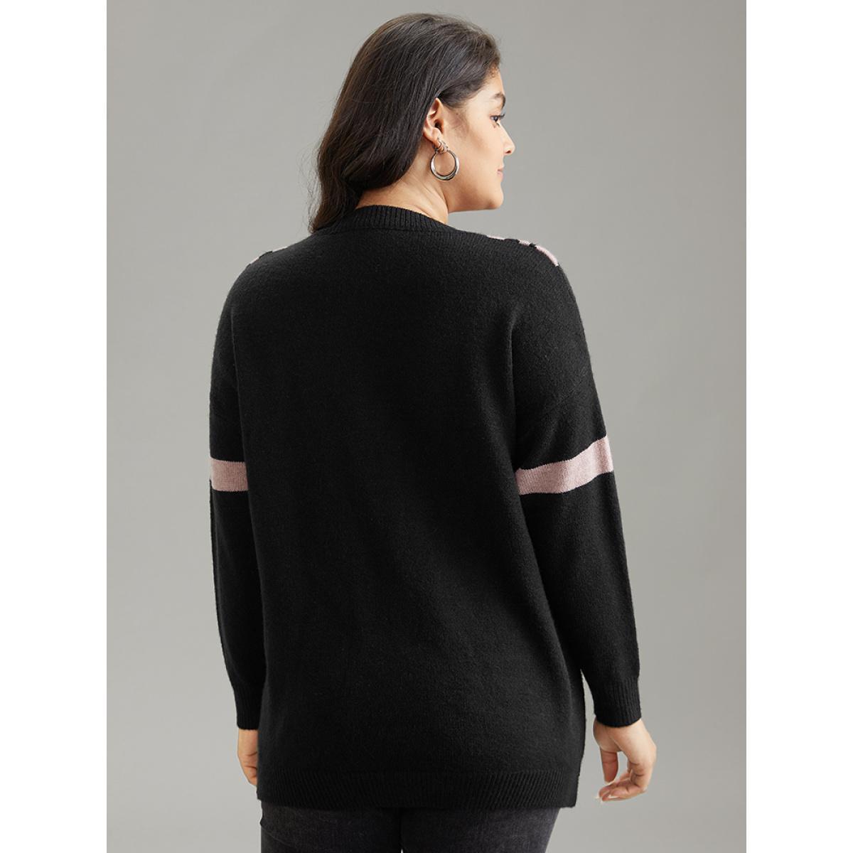 Plus Size Supersoft Essentials Two Tone Crew Neck Drop Shoulder Pullover Black Women Casual Loose Long Sleeve Round Neck Dailywear Pullovers BloomChic 28/5X Product Image