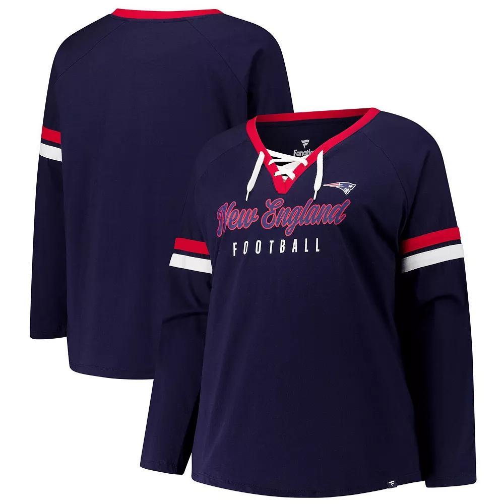 Women's Fanatics Navy New England Patriots Plus Size Lace-Up V-Neck Long Sleeve T-Shirt, Size: 2XL, Blue Product Image