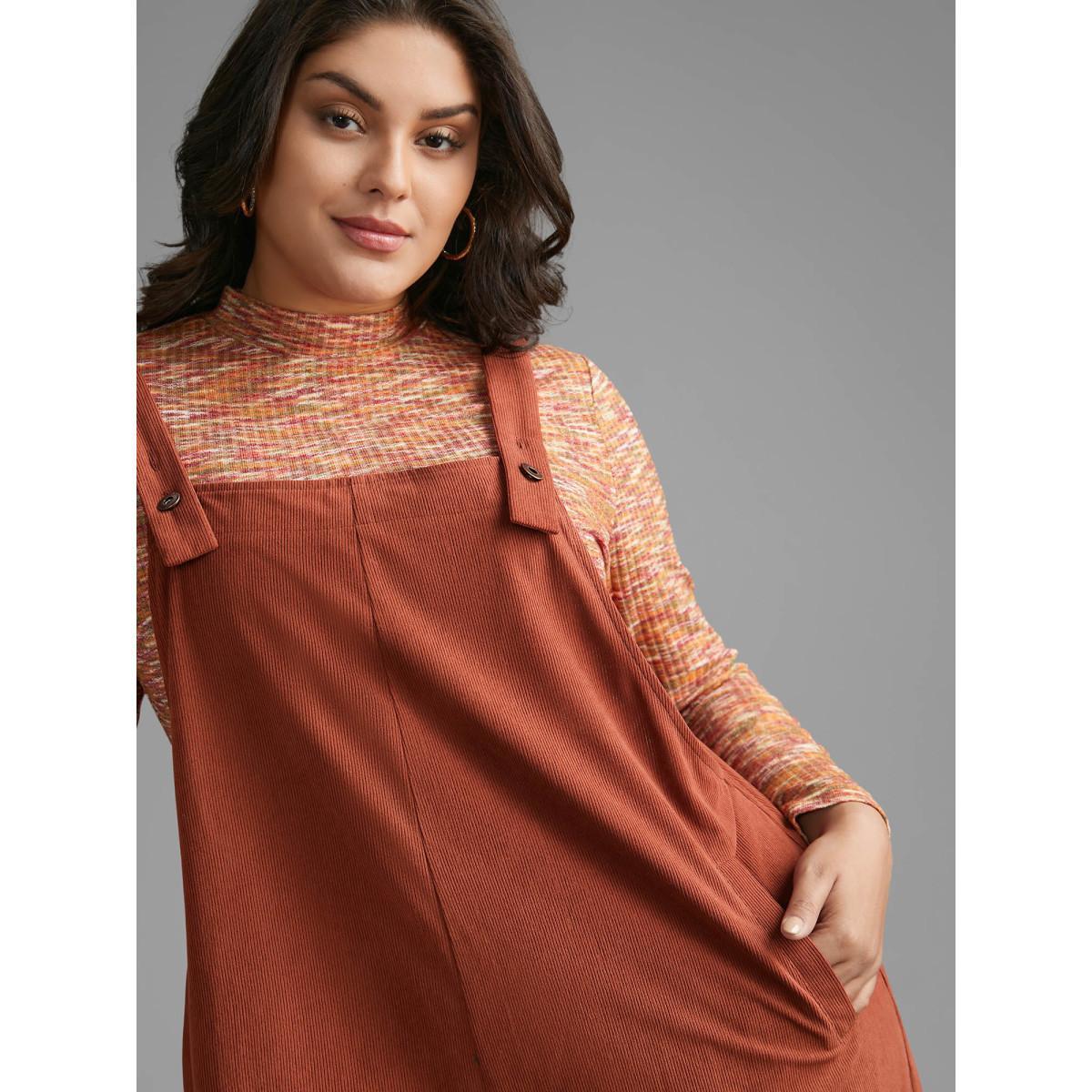 Plus Size Rust Solid Corduroy Wide Leg Overall Women Casual Sleeveless Non Everyday Loose Jumpsuits BloomChic 22-24/3X Product Image