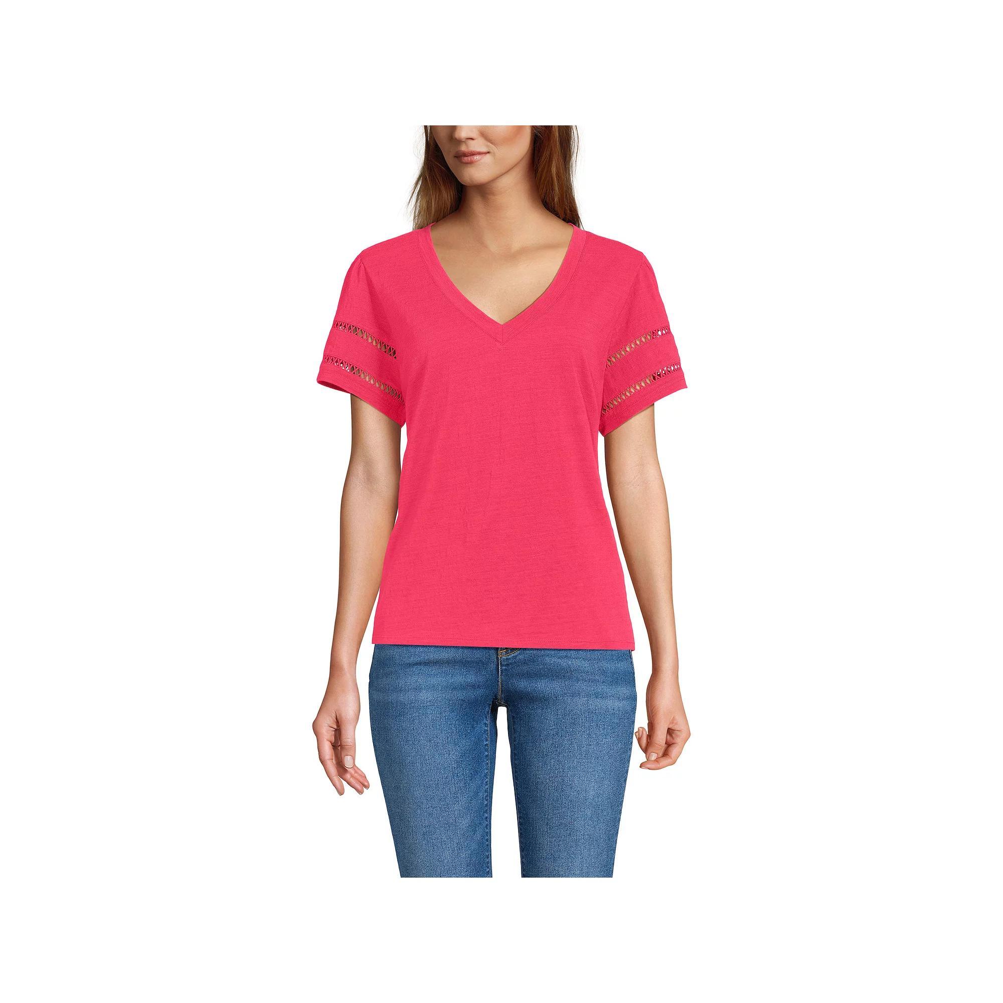Women's Lands' End Flutter Sleeve V-Neck Tee, Size: Medium, Black Product Image