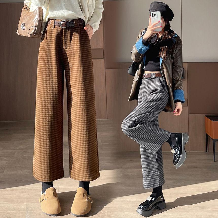 High Waist Gingham Wide Leg Pants / Belt / Set (Various Designs) Product Image