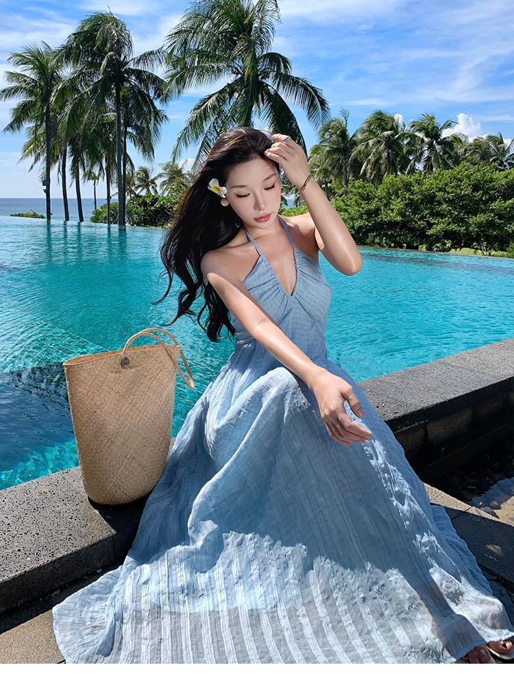 Halter Neck Plain Maxi Sun Dress Product Image