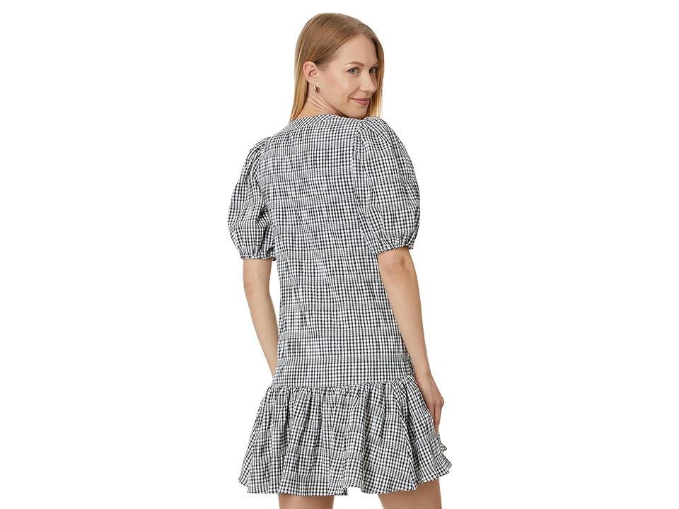 Calvin Klein Gingham Print Gauze Dress with Puff Sleeve White) Women's Dress Product Image