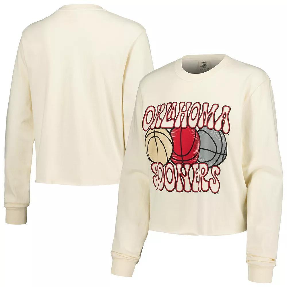 Women's Natural Oklahoma Sooners Comfort Colors Basketball Cropped Long Sleeve T-Shirt, Size: Small, Beige Product Image
