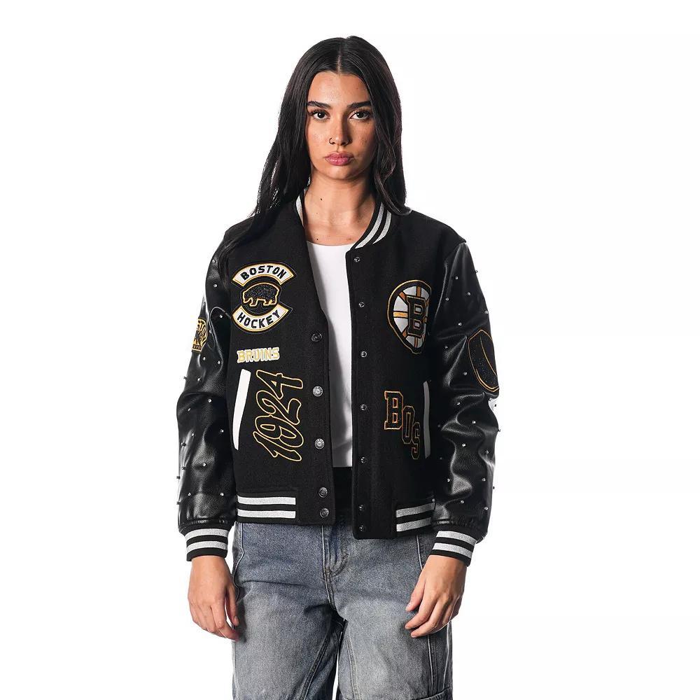 Women's The Wild Collective Black Boston Bruins Full-Snap Varsity  Jacket, Size: 2XL Product Image