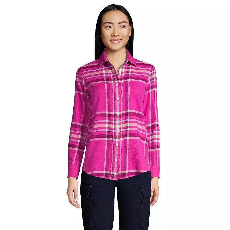 Women's Lands' End Flannel Boyfriend Shirt, Size: Large, Mesa Pink Plaid Product Image