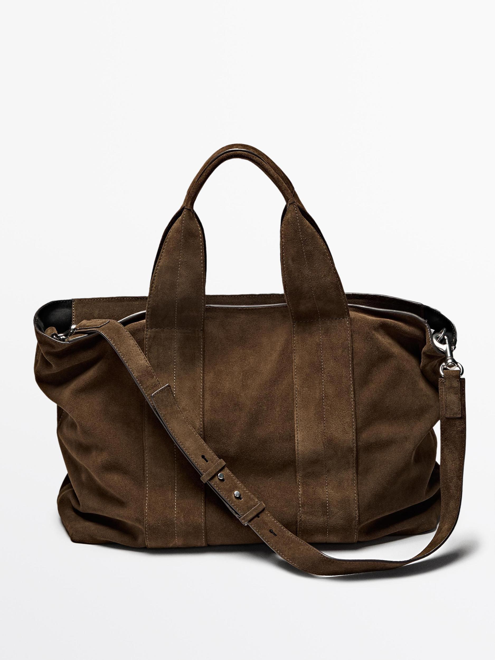 Split suede leather tote bag Product Image