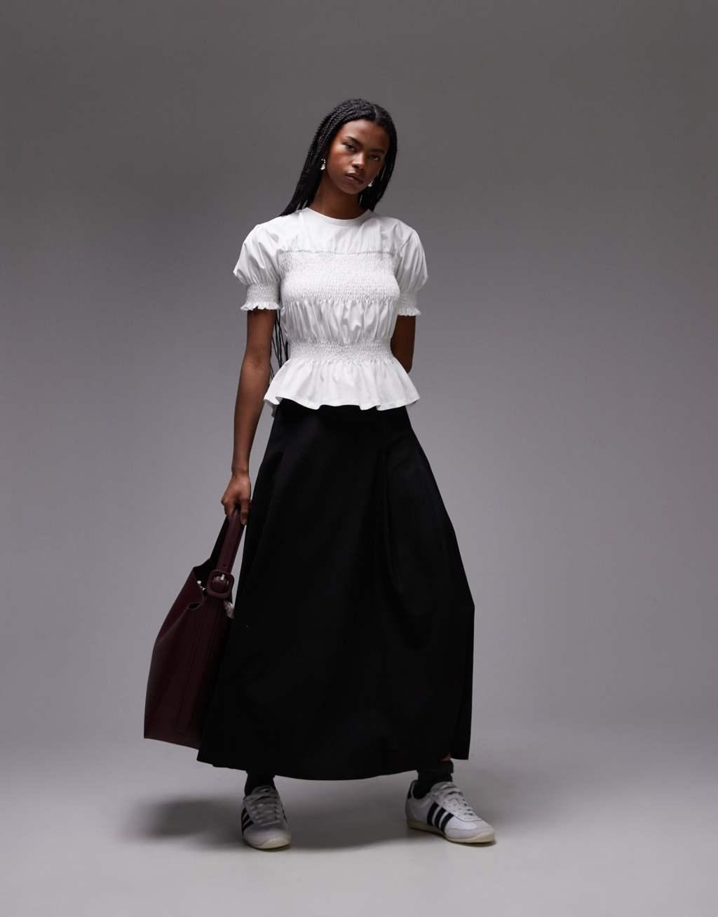 Topshop shirred panel tee in white Product Image