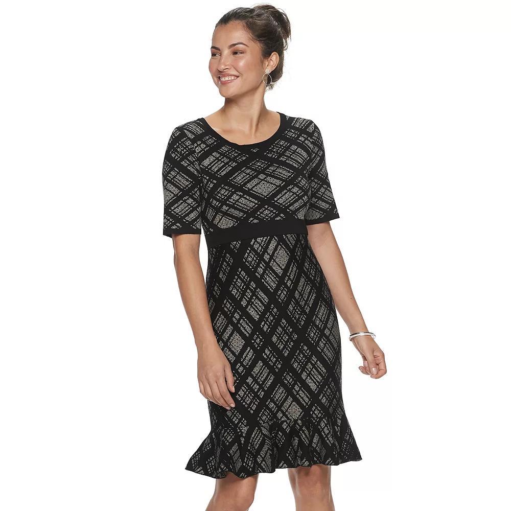Women's Nina Leonard Plaid Flounce-Hem Dress, Size: Small, Black Mink Product Image