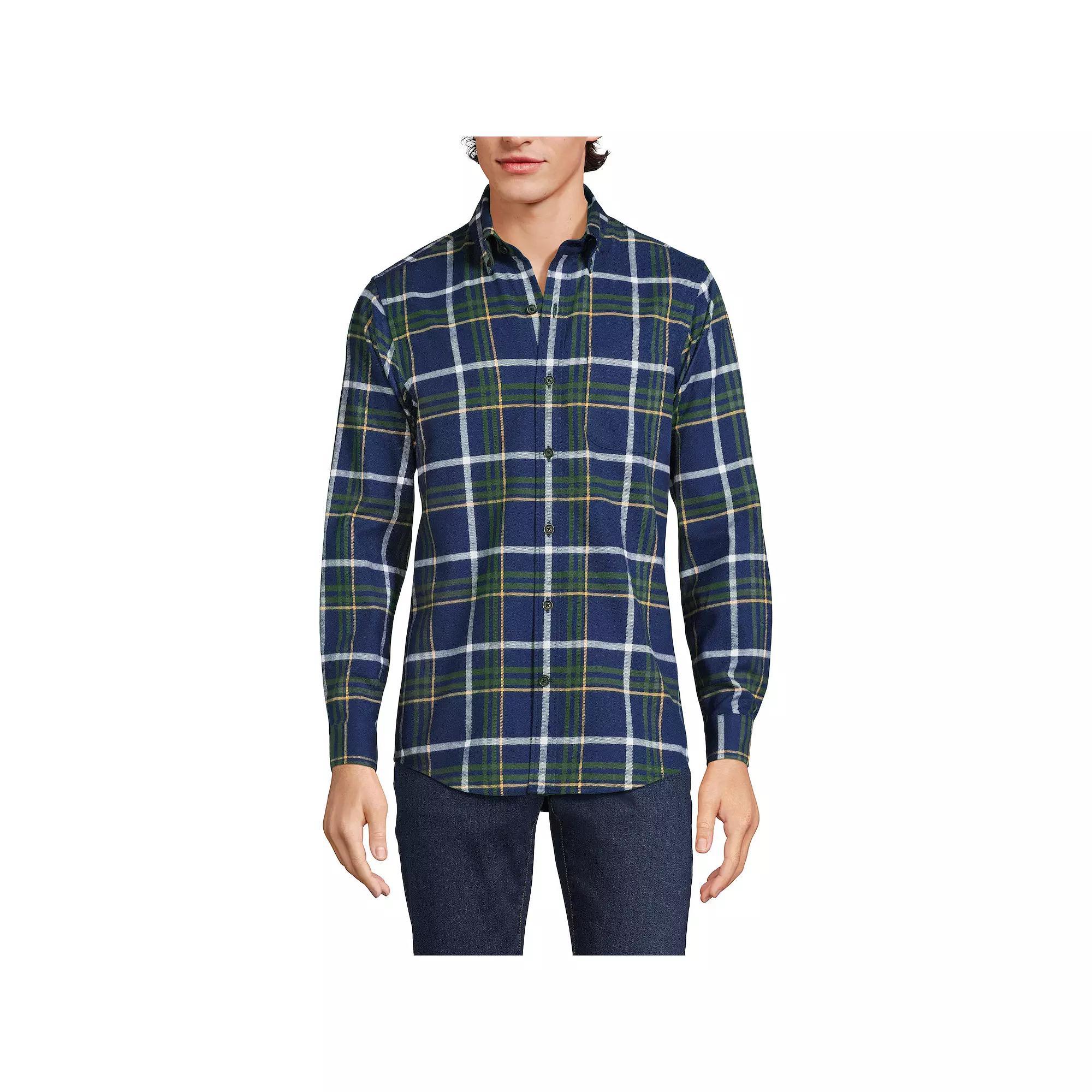 Men's Lands' End Traditional-Fit Flagship Flannel Shirt, Size: XL, Navy Green Plaid Product Image