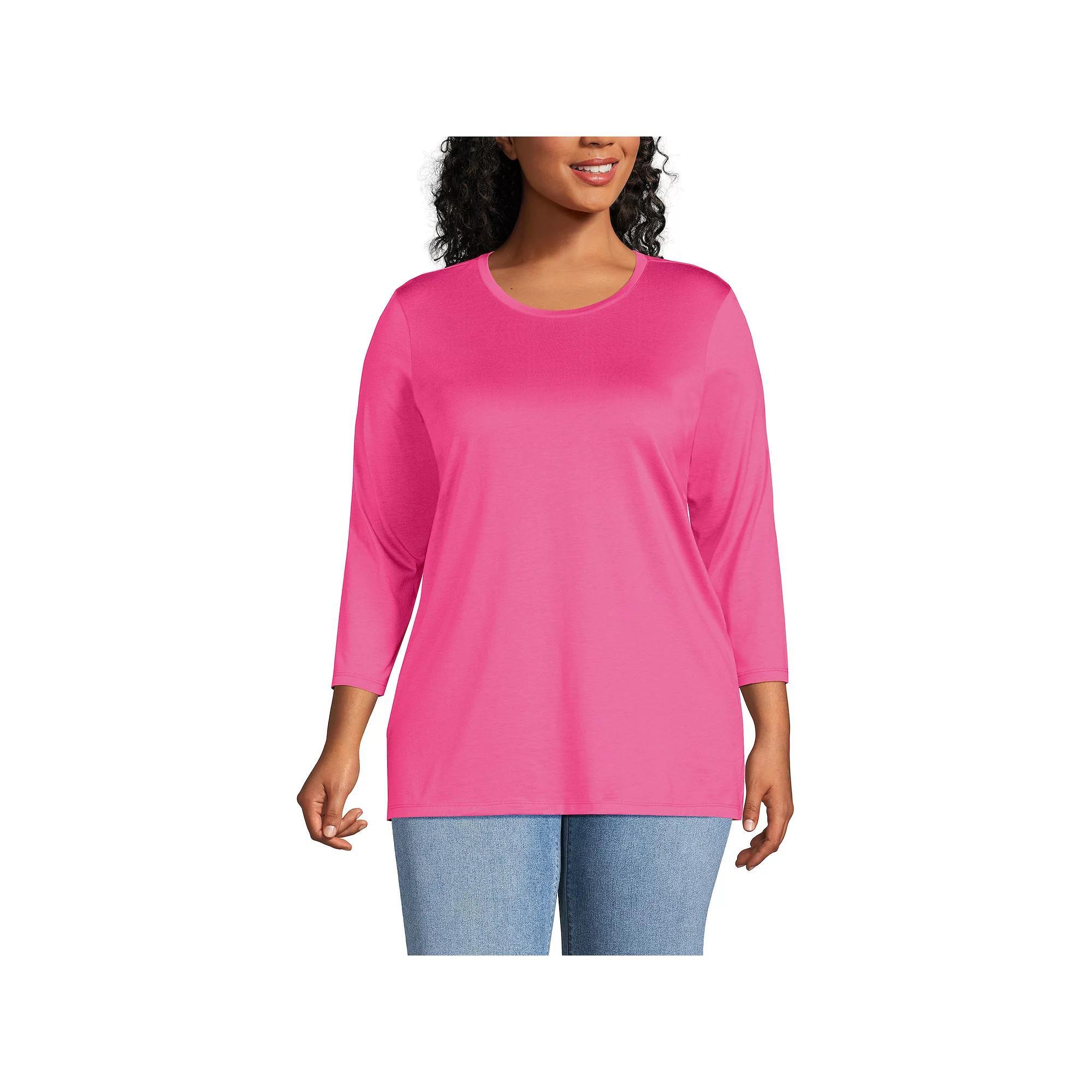 Plus Size Lands' End Supima Cotton Relaxed Fit Crewneck Tunic, Women's, Size: 3XL, Soft Orchid Stripe Product Image
