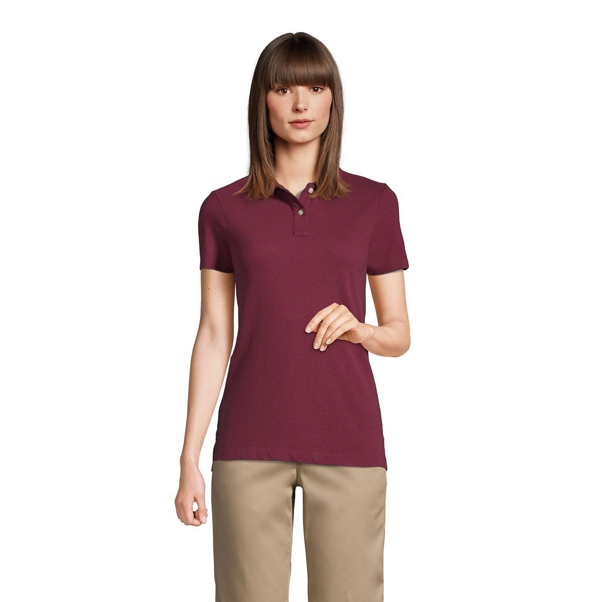 Womens Lands End School Uniform Short Sleeve Mesh Polo Shirt Red Product Image