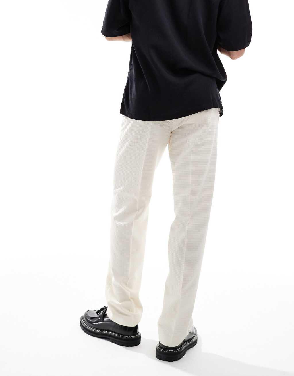 ASOS DESIGN smart straight leg textured pants in stone Product Image