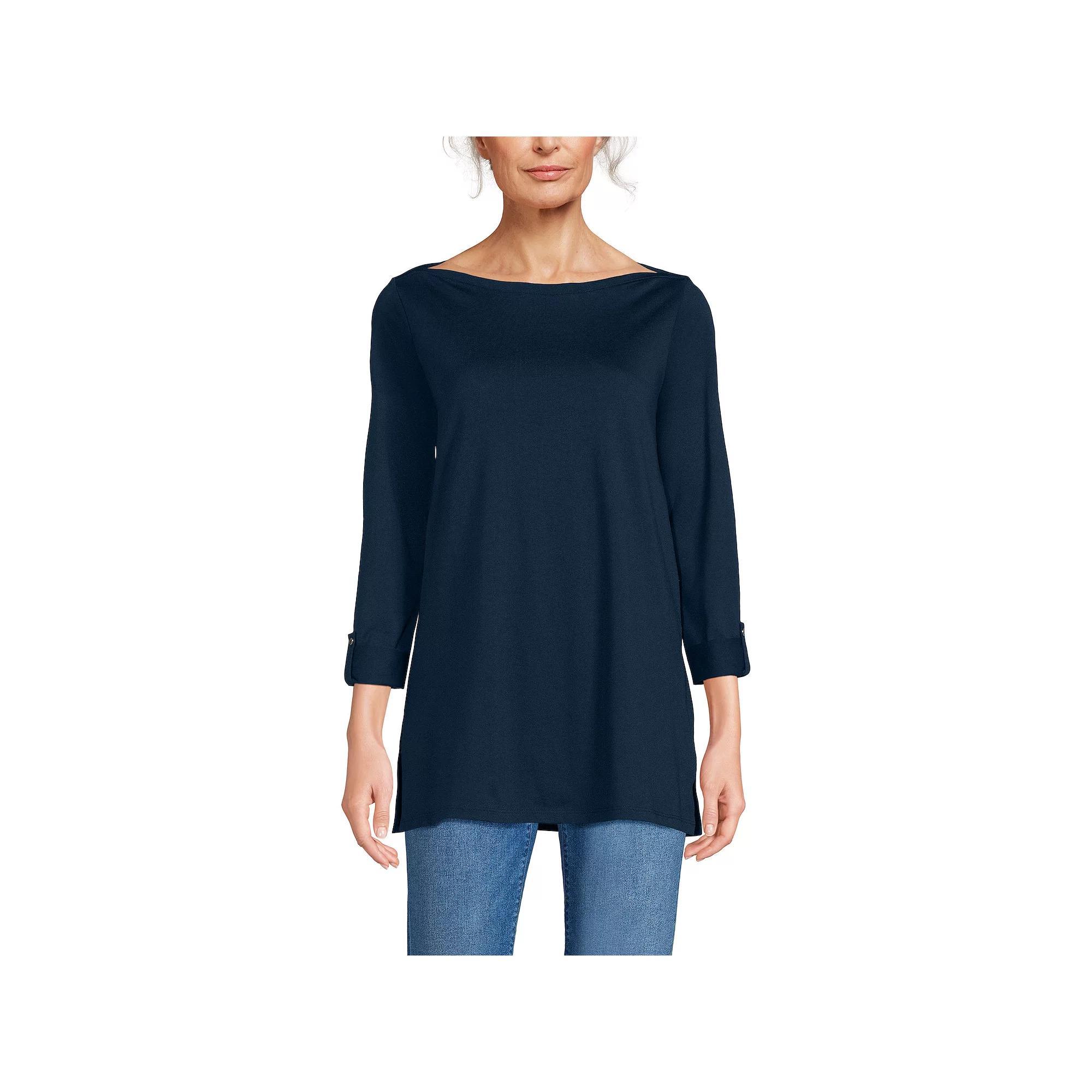 Women's Lands' End Adjustable 3/4 Sleeve Boatneck Tunic, Size: XL, Blue Ivory Stripe Product Image