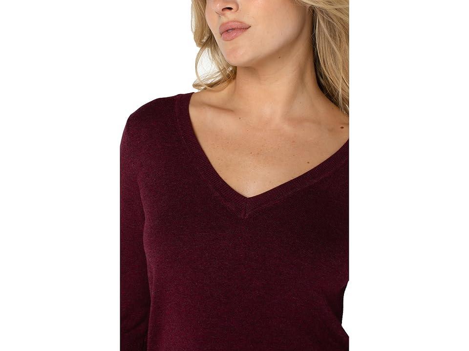 Liverpool Los Angeles 3/4 Sleeve V-Neck Sweater with Pique (Windsor Heather) Women's Sweater Product Image