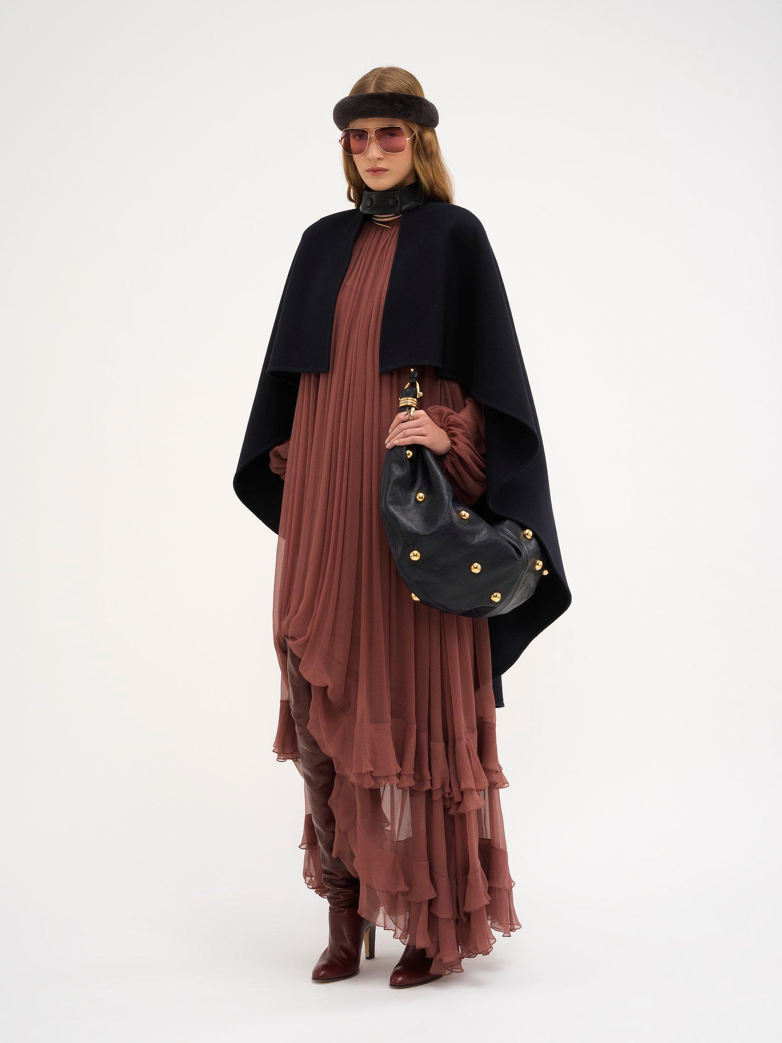 Large Bracelet hobo bag in grained leather with studs Product Image