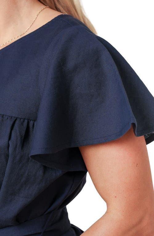 Hope & Henry Women's Bell Sleeve Linen Keyhole Dress in Navy Linen at Nordstrom, Size 4 Product Image