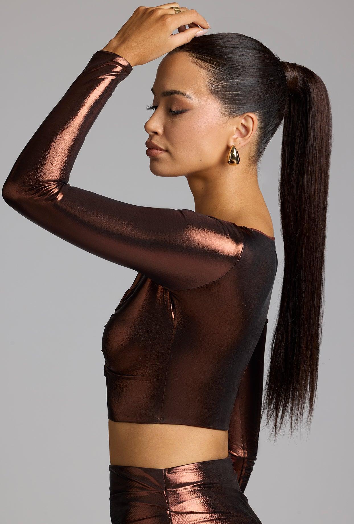 Mid Rise Metallic Jersey Gown Skirt in Copper Bronze Product Image