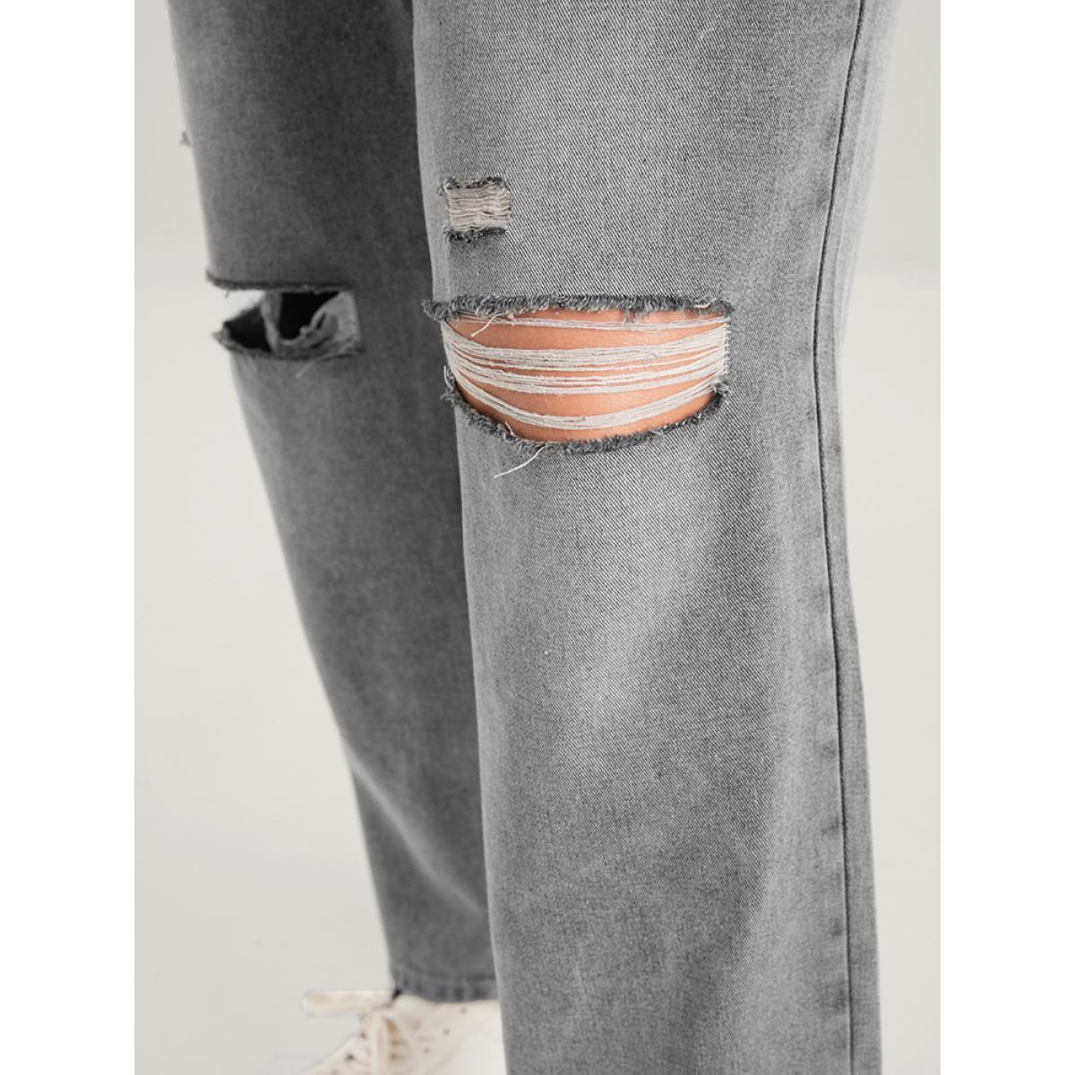 Plus Size Boyfriend Wide Leg Non Stretchy High Rise Medium Wash Jeans Women LightGray Casual Plain No stretch Pocket Jeans BloomChic 14/1X Product Image