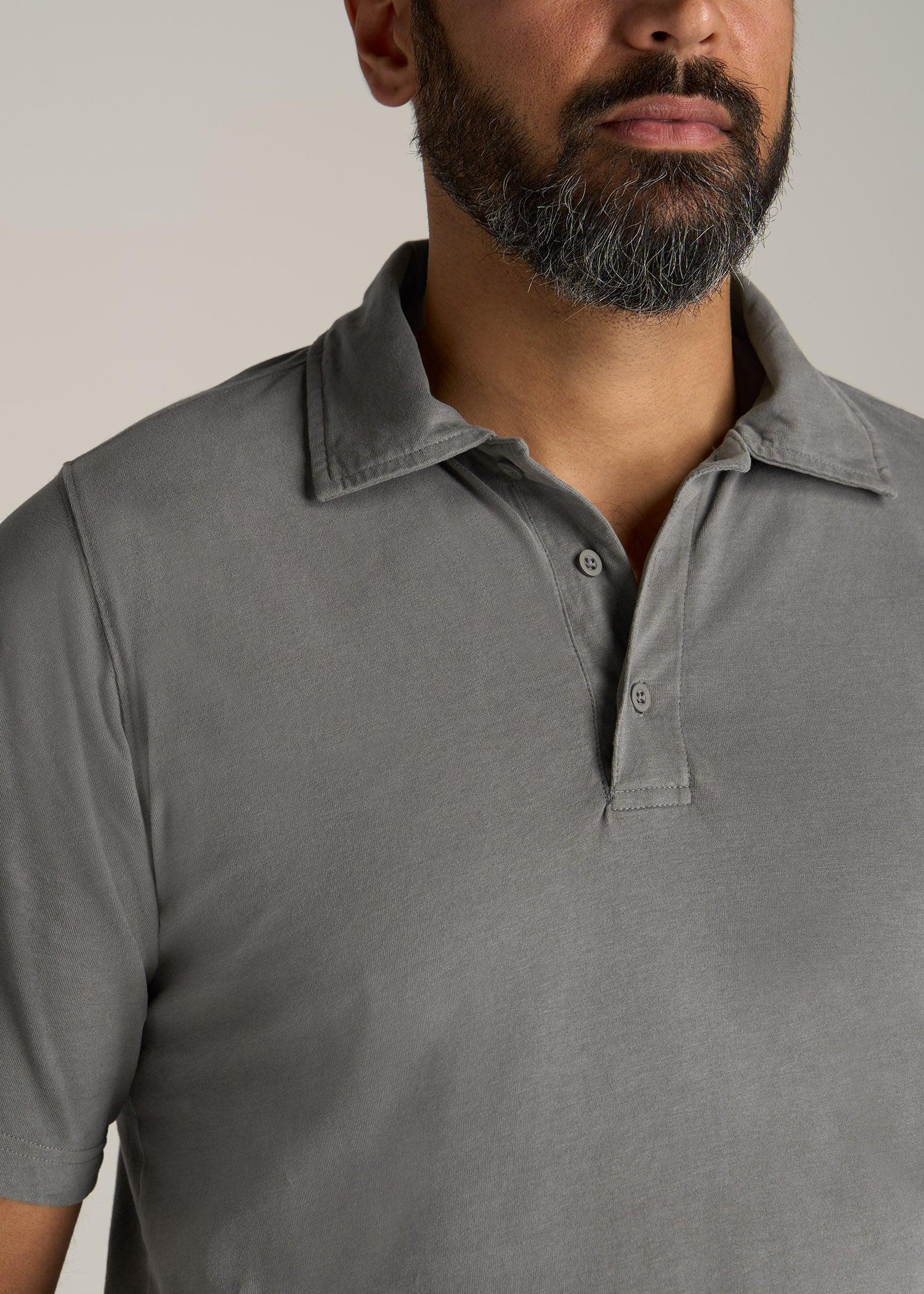 LJ&S Ultra Soft Short Sleeve Cotton Polo for Tall Men in Vintage Pewter Male Product Image