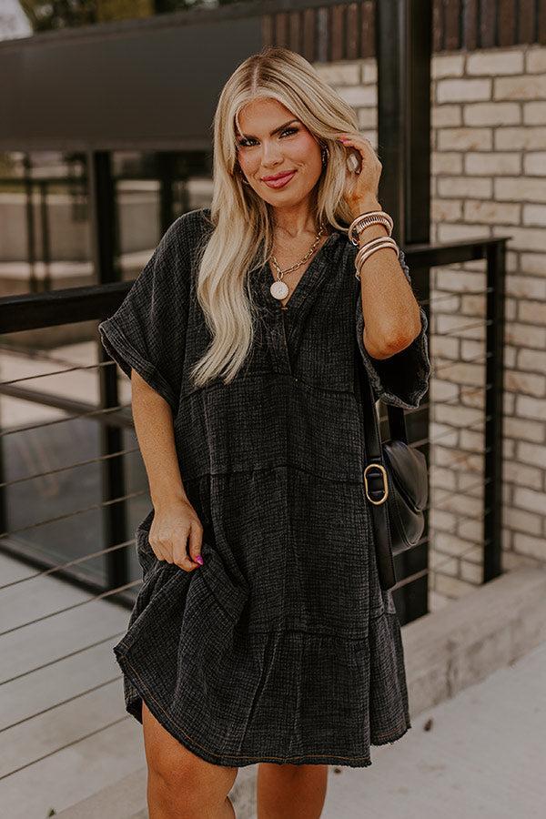 Across The World Mineral Wash Mini Dress In Vintage Black Curves Product Image