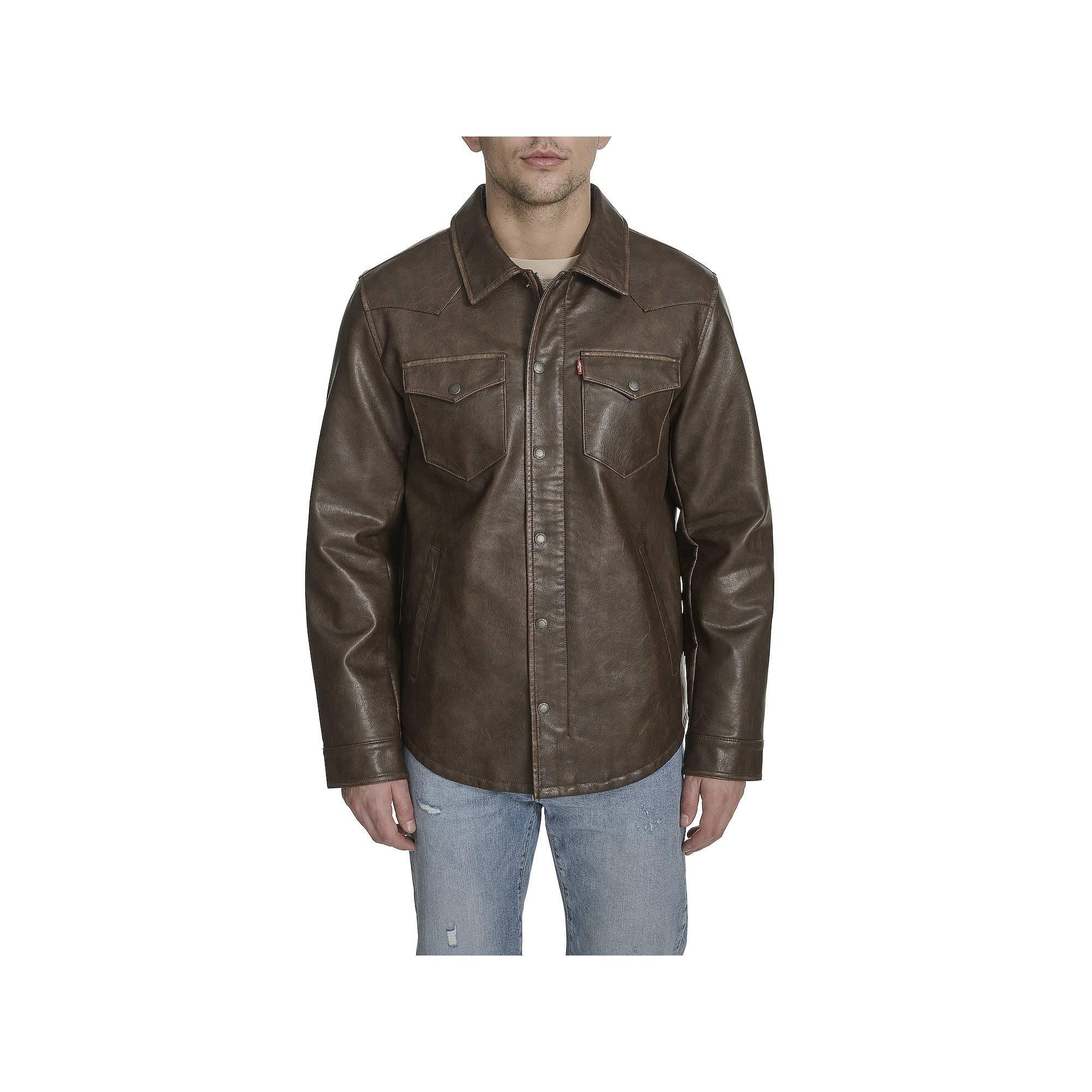 Men's Levi's® Faux Leather Shacket, Size: Small, Saddle Product Image
