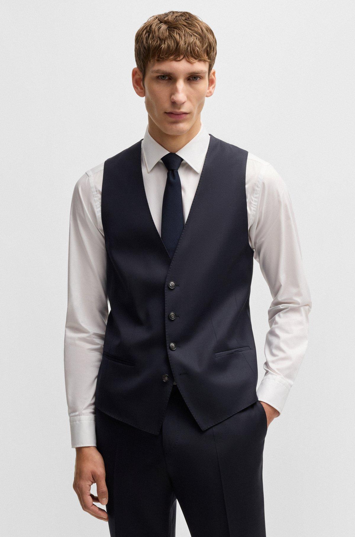 BOSS - Slim-fit three-piece suit in patterned wool - Dark Blue Product Image