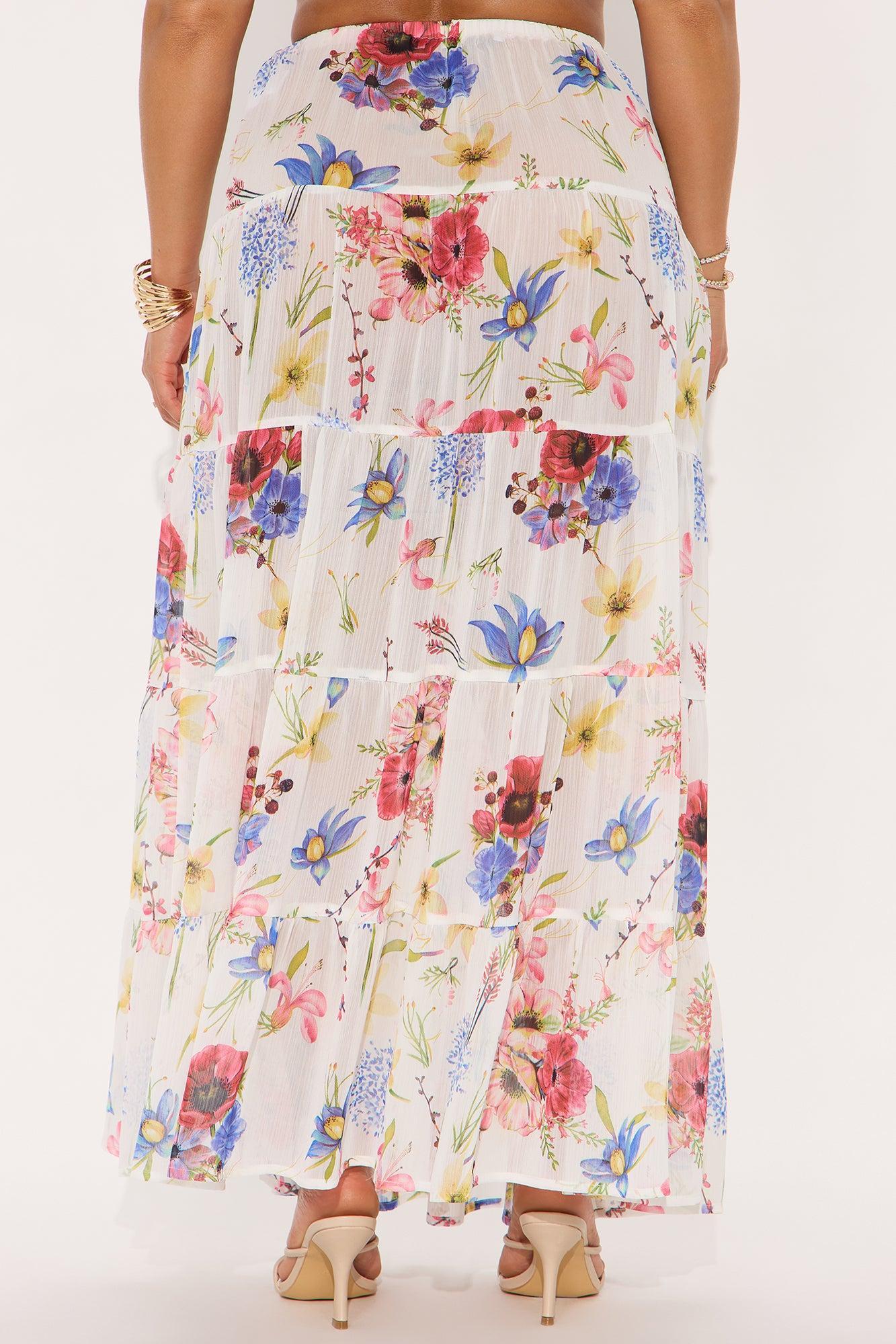 Florence Sheer Tiered Floral Maxi Skirt - White/combo Product Image