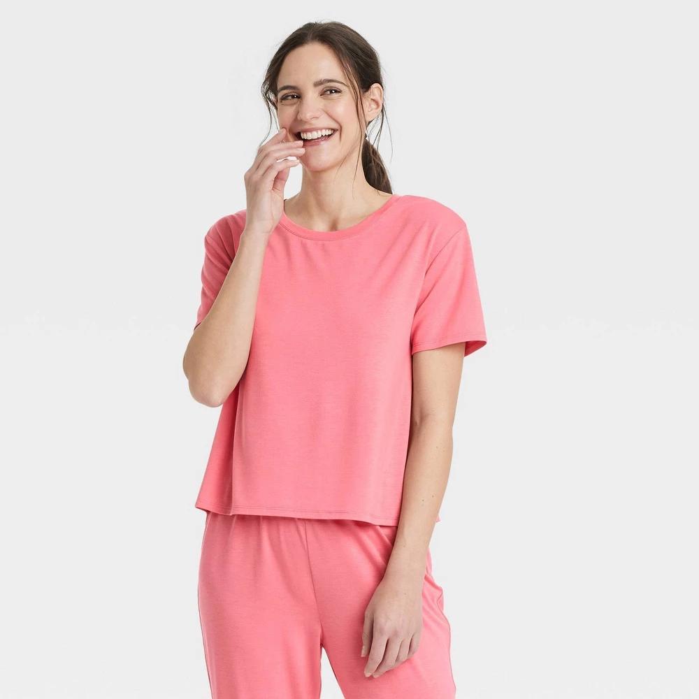 Women's Cooling Jersey Pajama T-Shirt - Auden™ Coral S: Rayon Blend, Knit, Short Sleeve Product Image