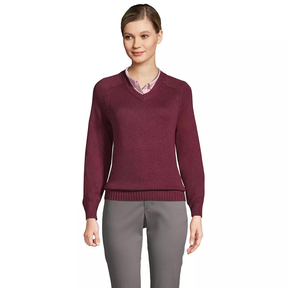 Women's Lands' End Cotton Modal V-Neck Sweater, Size: Large, Green Product Image