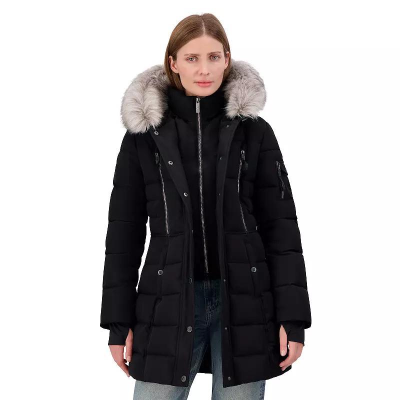 Women's Nautica Faux Fur Trim Hooded Heavyweight Puffer Jacket, Girl's, Size: XL, Black Product Image