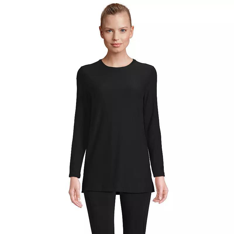 Petite Lands End Long Sleeve Performance Crew Neck Tunic, Womens Red Geo Product Image