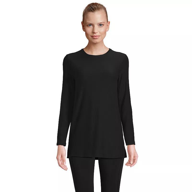 Petite Lands End Long Sleeve Performance Crew Neck Tunic, Womens Red Geo Product Image