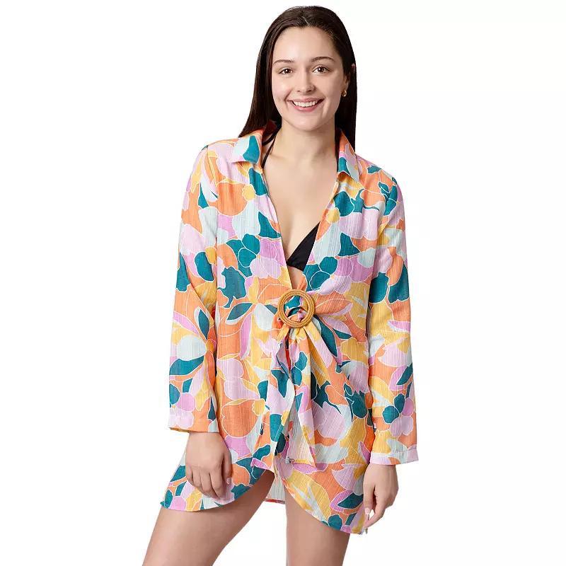 Women's Aqua Del Mar Tie-Front Coverup Swim Top, Size: XXL, Nectarine Product Image
