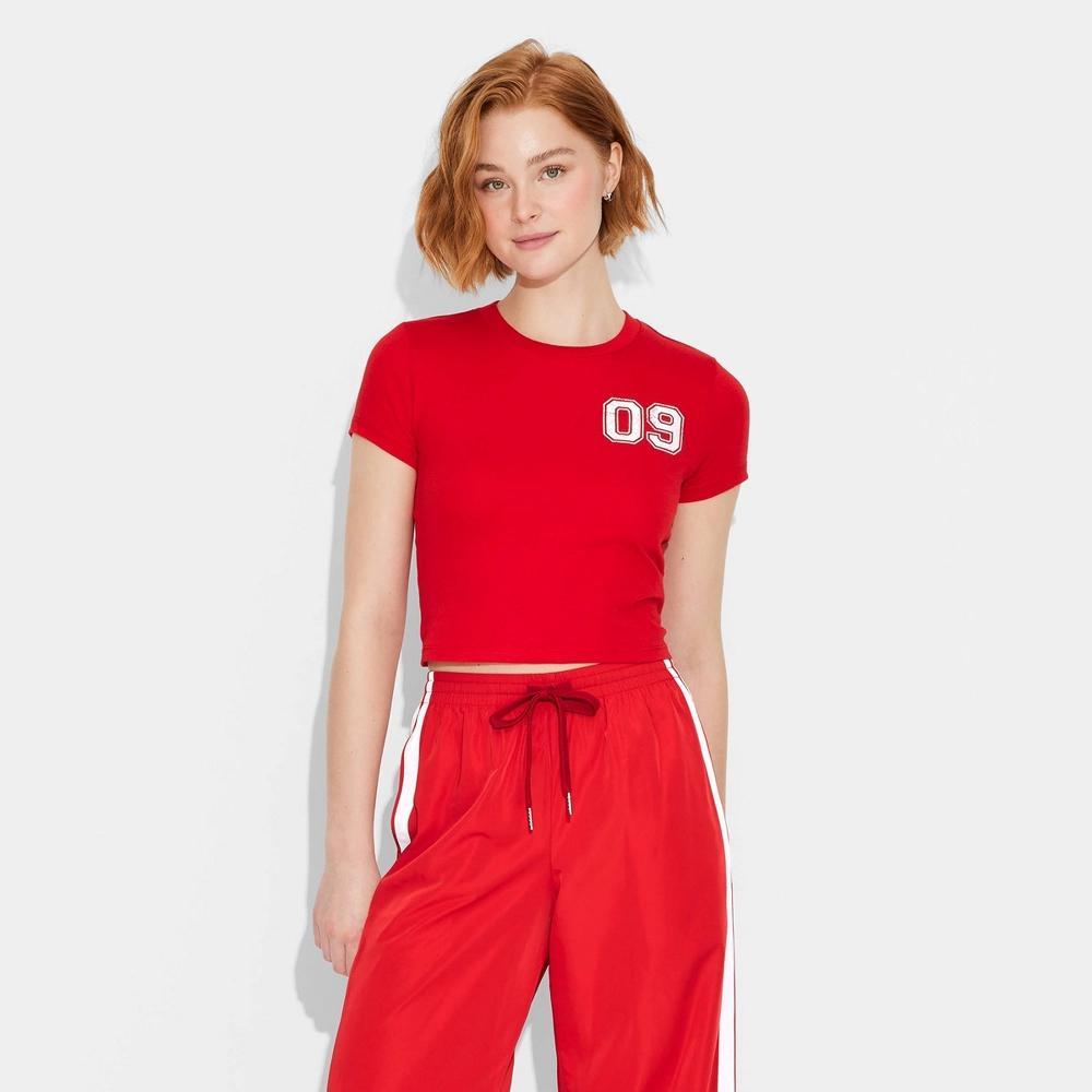 Womens Short Sleeve Jersey Graphic T-Shirt - Wild Fable Red XS Product Image