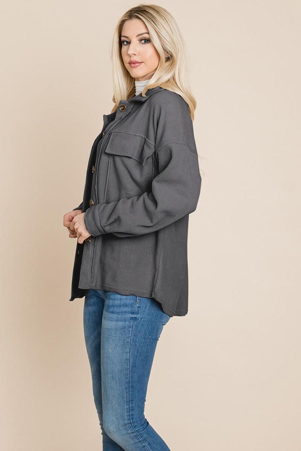 Fleece Jacket Lapel Button Up Sherpa Coat Product Image
