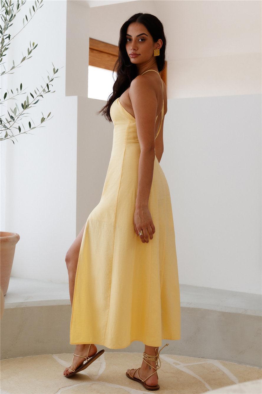 She's Captivating Midi Dress Yellow Product Image