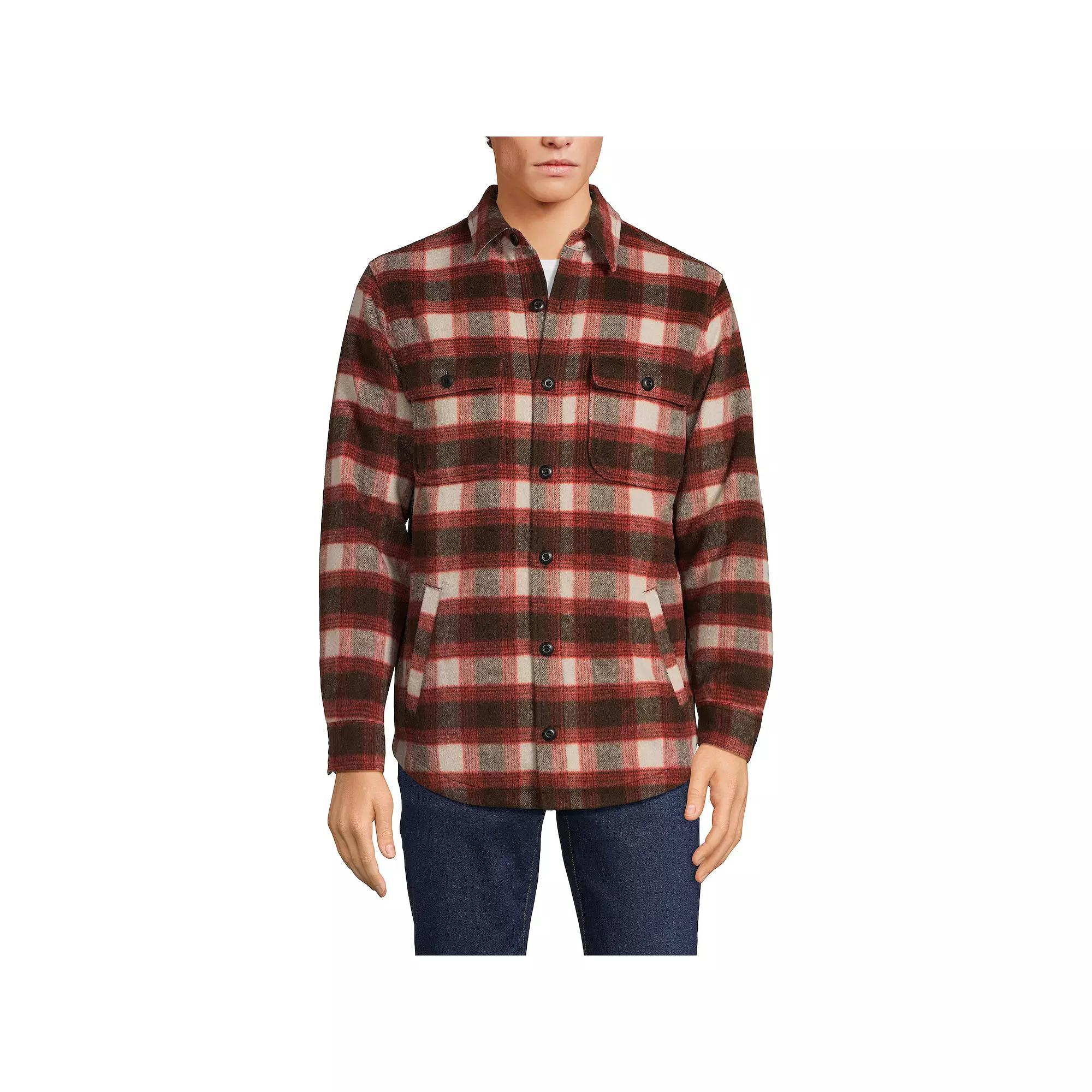 Men's Lands' End Brushed Plaid Shirt Jacket, Size: Large, Brown Orange Plaid Product Image