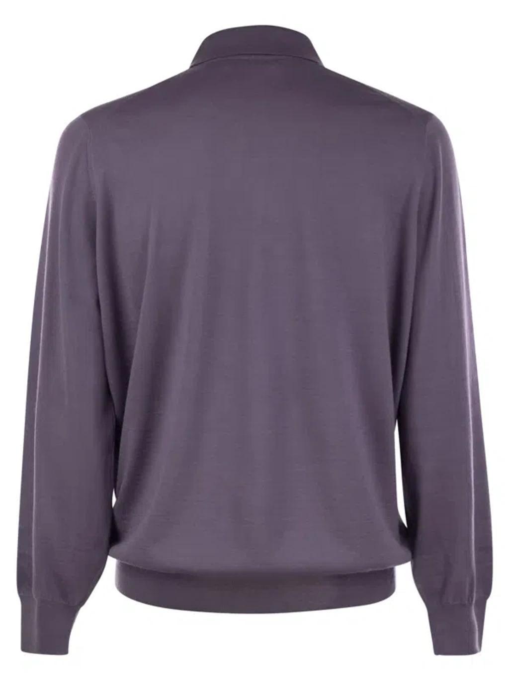 BRUNELLO CUCINELLI Polo Style Sweater In Iris+ciottolo Product Image