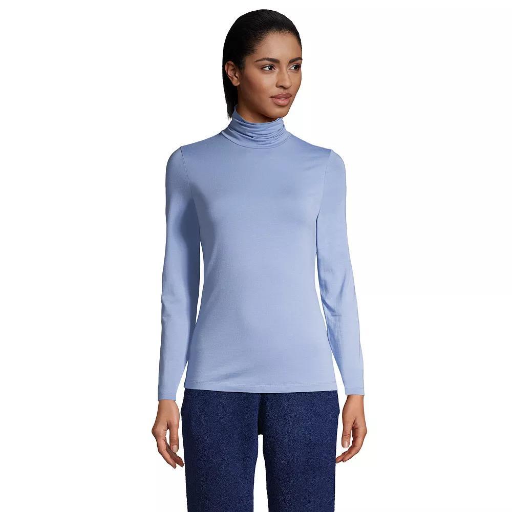 Women's Lands' End Lightweight Fitted Turtleneck, Size: Small Tall, Blue Product Image
