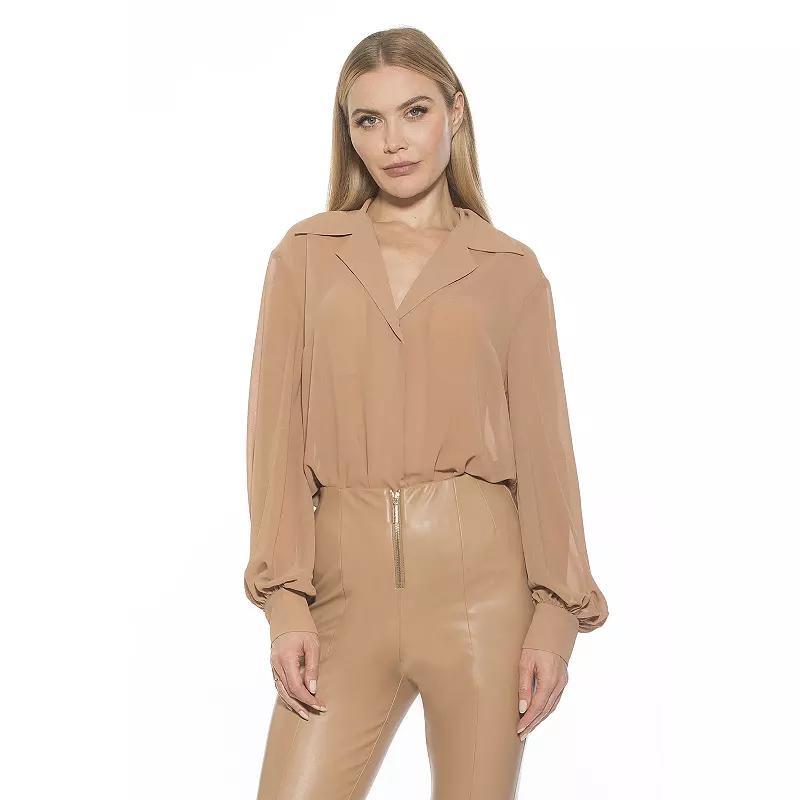 Women's ALEXIA ADMOR Mila Silky Collared Blouse, Size: 6, Nude Product Image